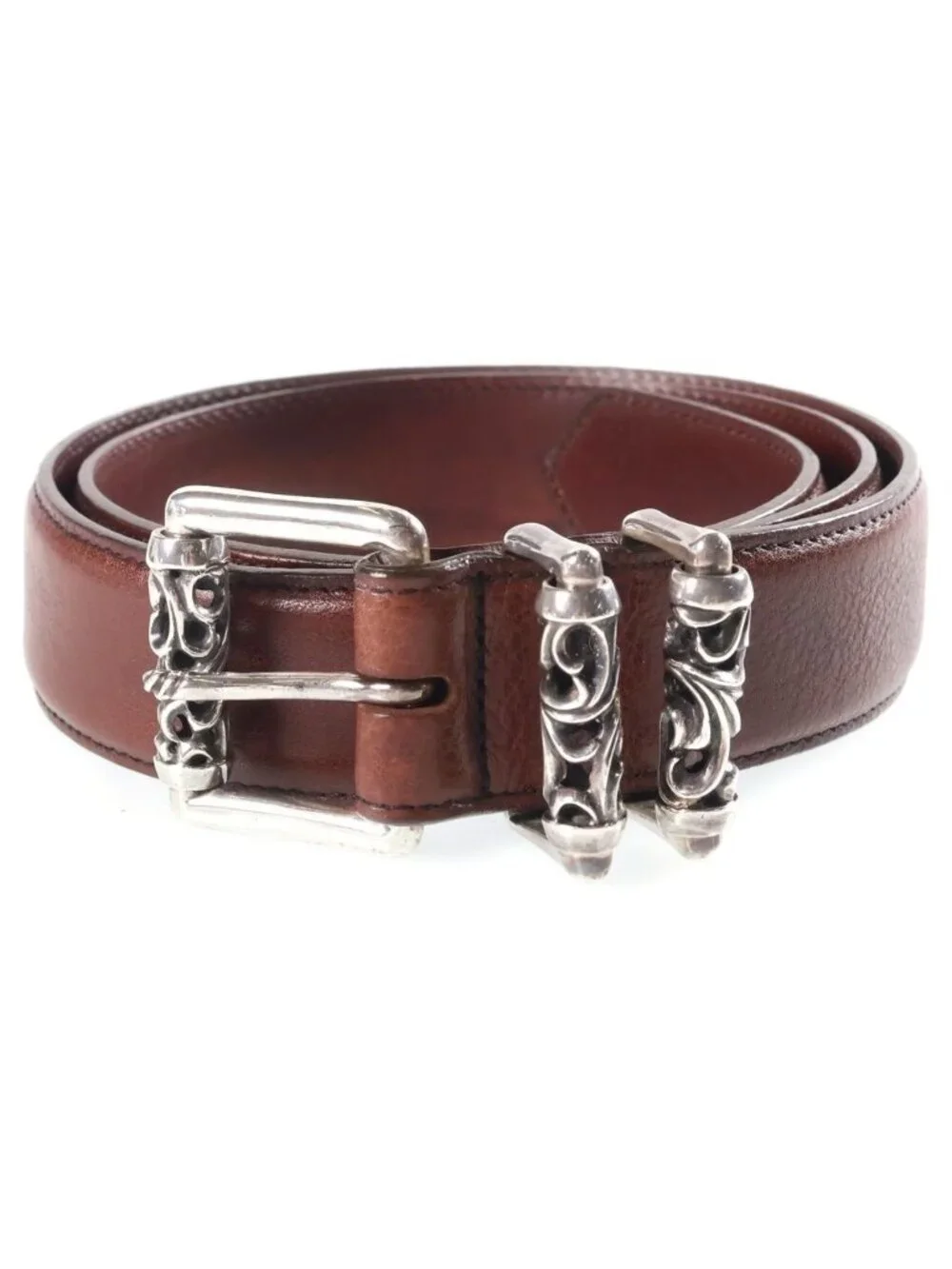 Chrome Hearts Blt Roller Leather Belt Silver Brown